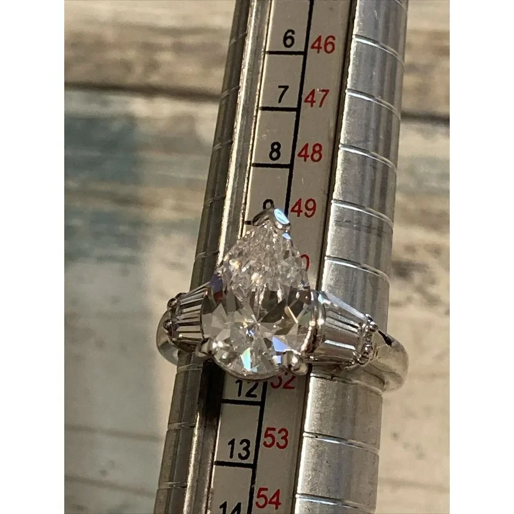 Costume Silver Plated Pear‎ Shape Cubic Zirconia Ring size 5.75 NWOT Fashion